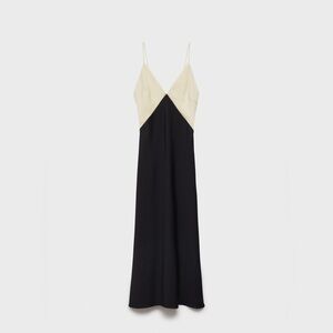 Mango Two-Tone Lingerie Maxi Dress Black‎ Cream Colorblock NWT Size M